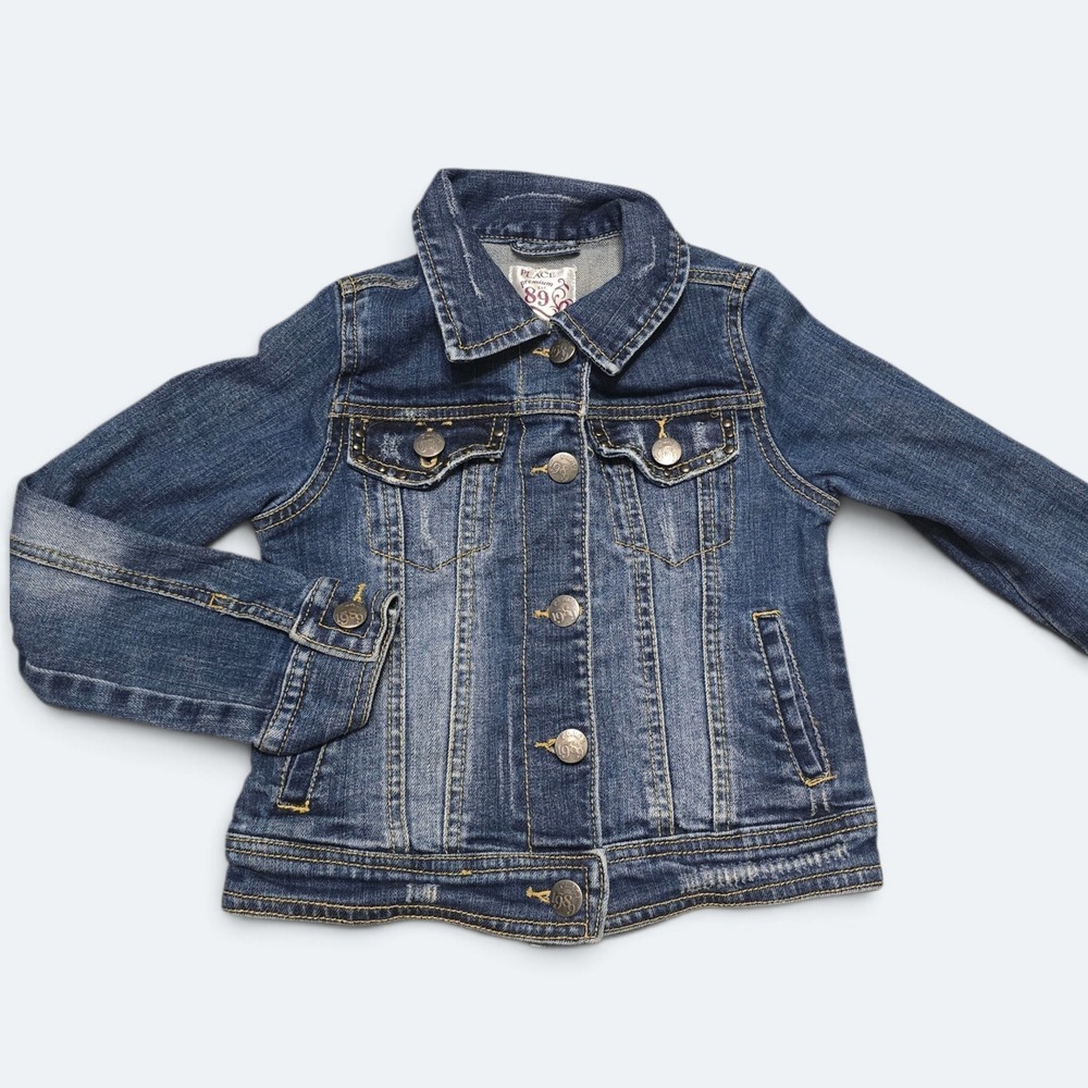 Girls Denim Jacket Medium Wash Studded Trucker Size M 7/8